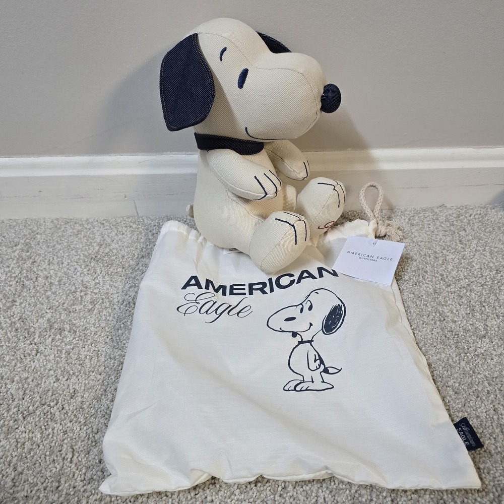 Snoopy Peanuts American Eagle Novelty Stuffed Animal And Drawstring Bag